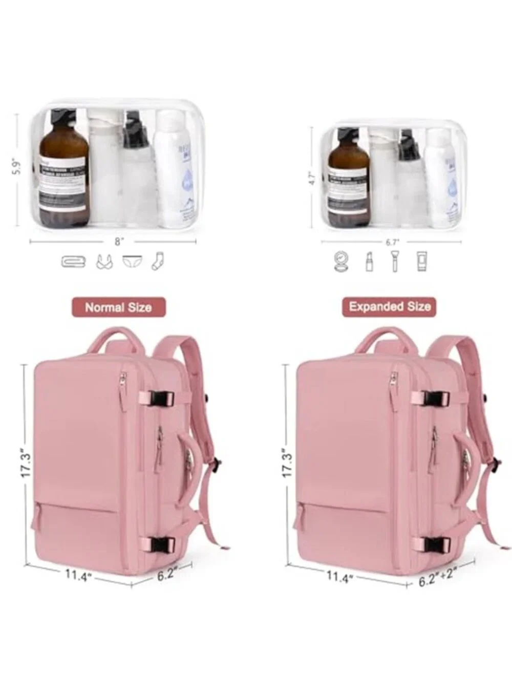 Travel Backpack Carry On 40L Expandable 17 Laptop Weekender Flight Personal Item